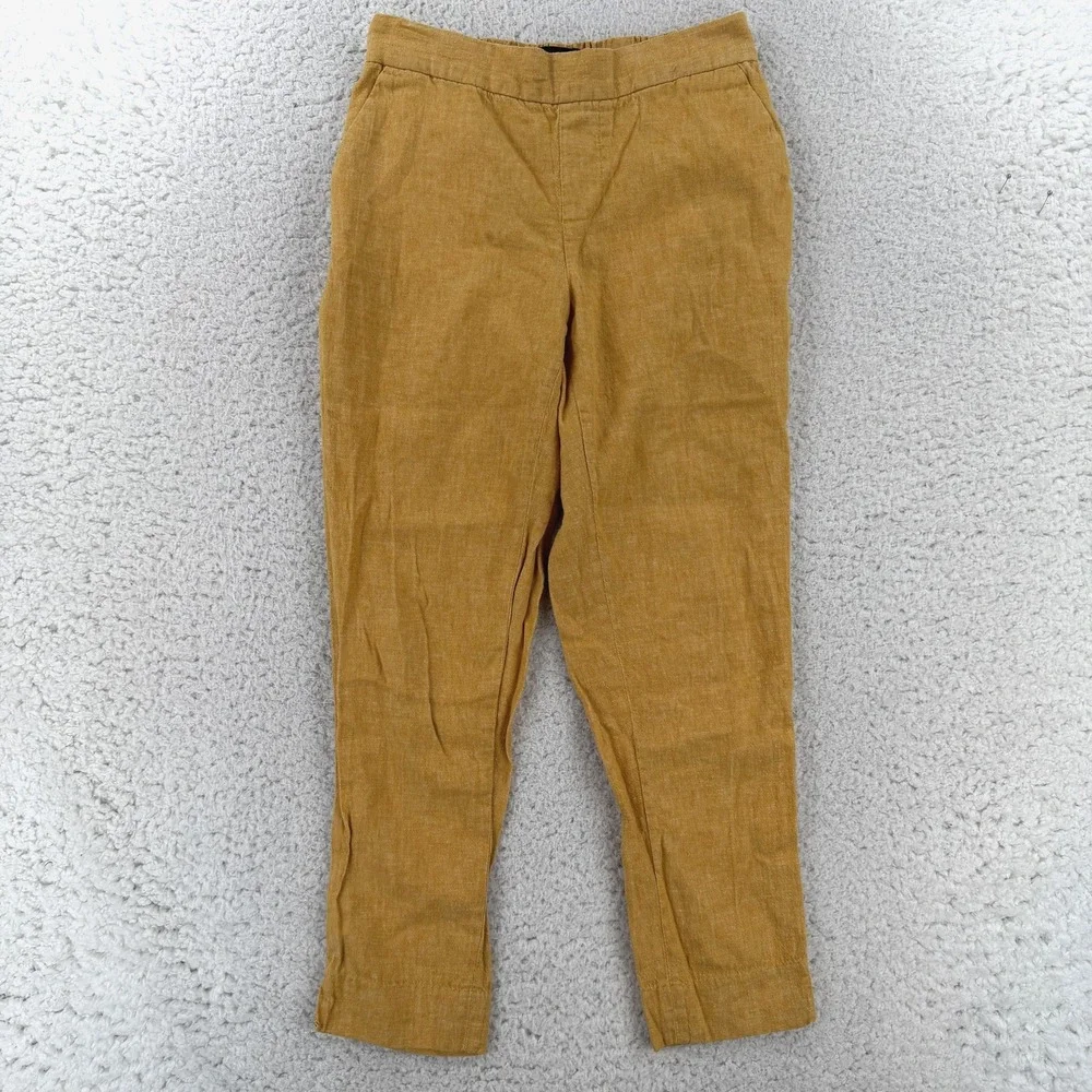 Banana Republic Hayden Pants Womens 0 Petite Yellow Ankle Linen Pull On Summer